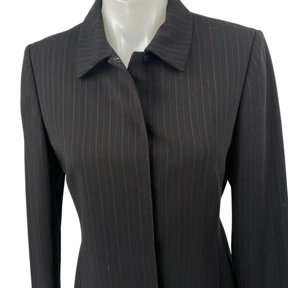 Tahari Women's Black Pinstriped Long Sleeve Button Up Trench Coat Jacket Size 6 - Picture 3 of 5